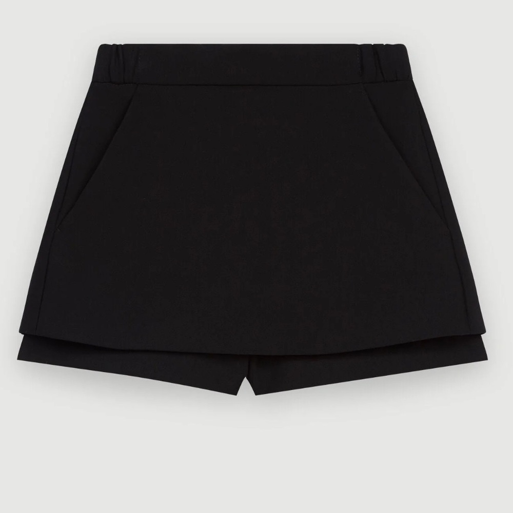Maje TROMPE-LOEIL SKORT IN CREPE FABRIC, Black, 36 EU (4-6 US)